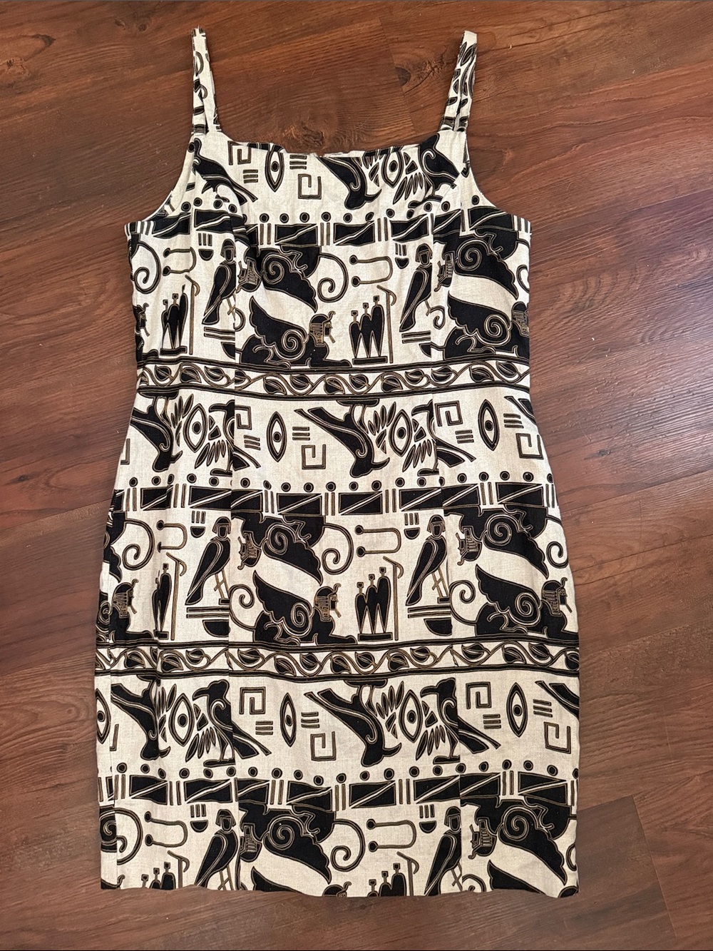 Andrea Jovine Black and Cream Geometric Sleeveless Sheath Dress